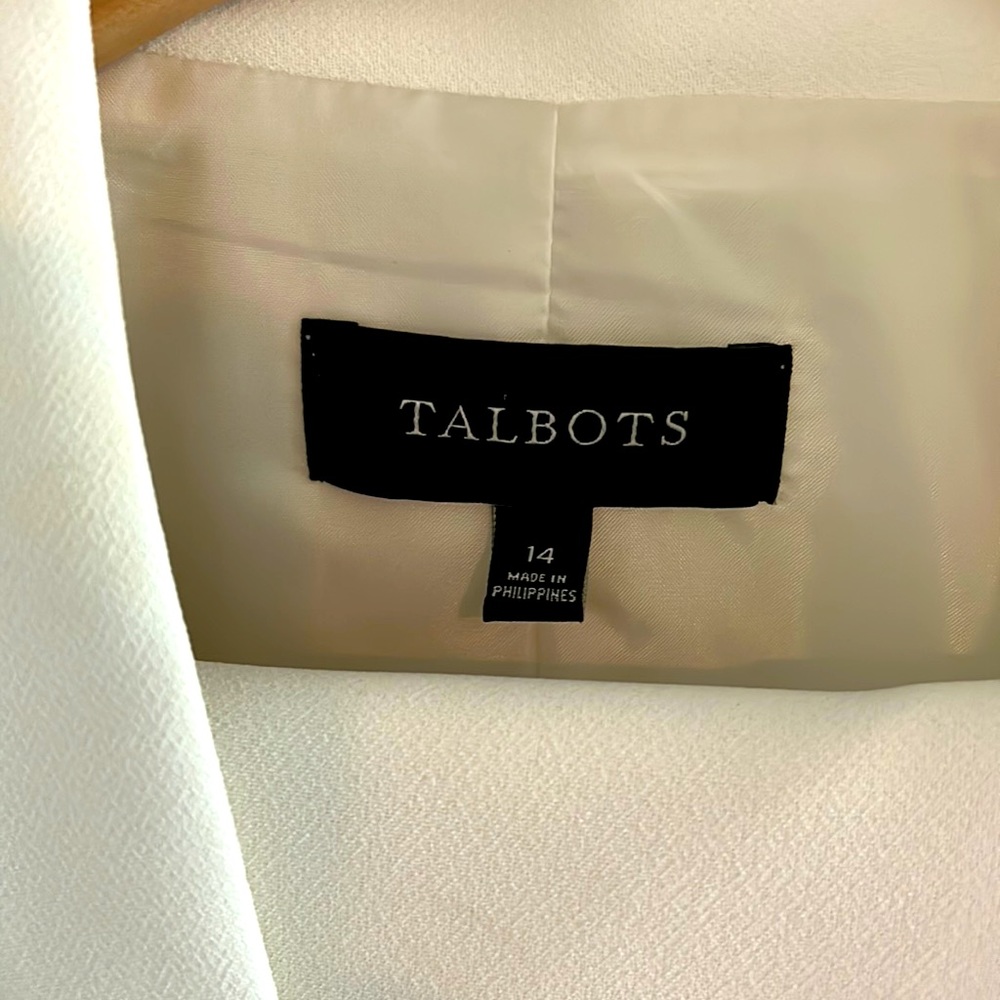 Talbots lined peplum Ivory suit. Size 10 pants Size 14 jacket. Worn once. - Picture 1 of 7